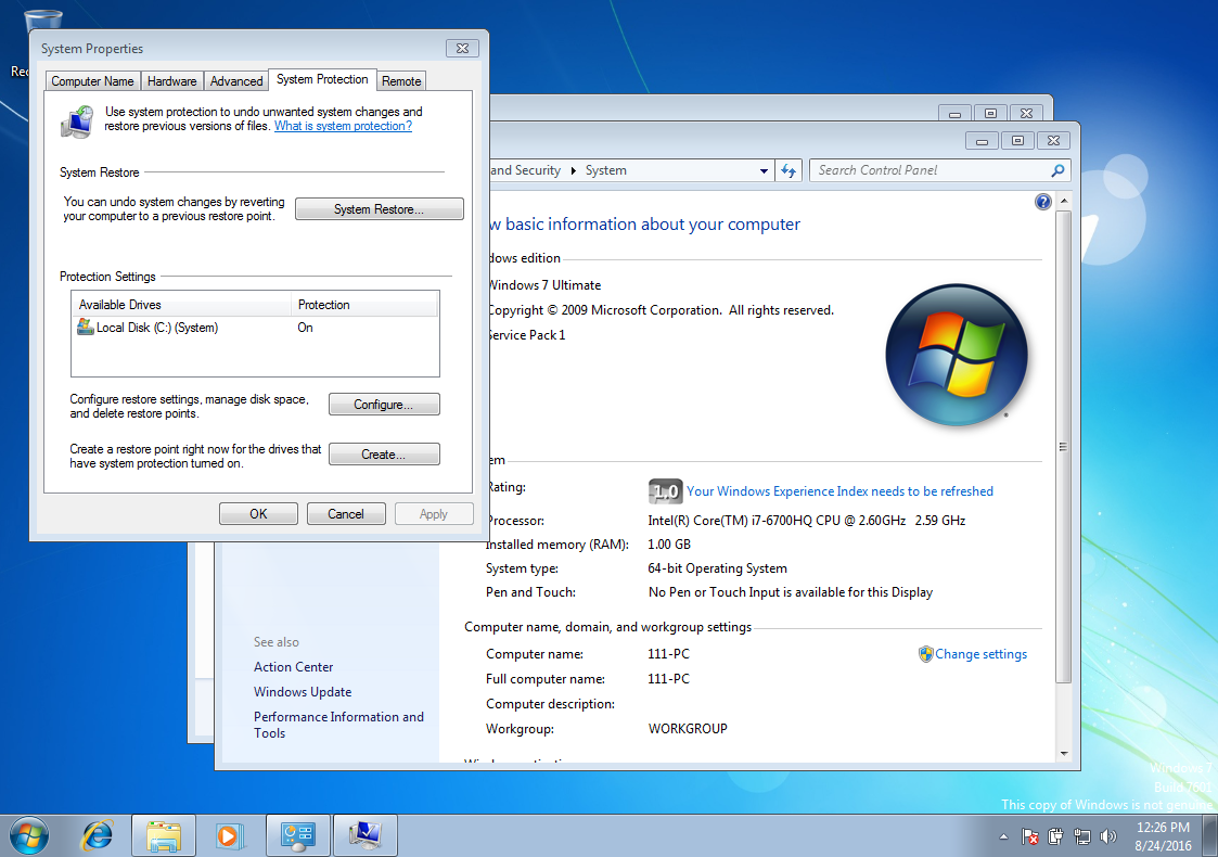 Microsoft Windows System Protection High Disk
